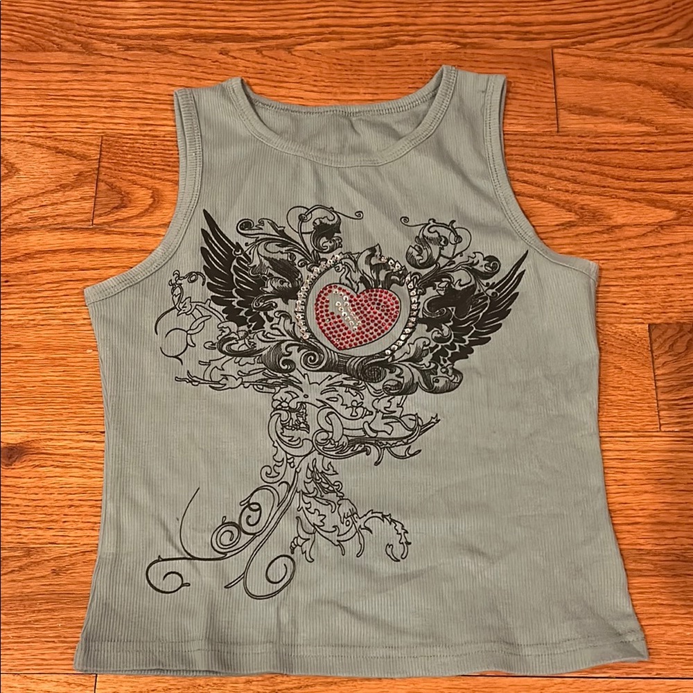 Y2K Tank with Heart and Wings Design
